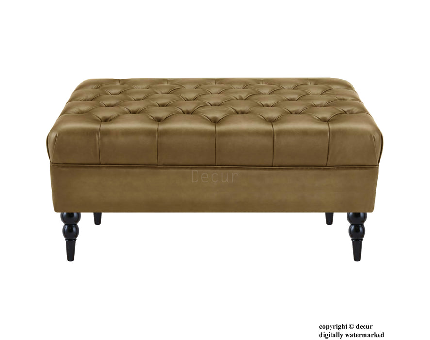 Vegan Leather Buttoned Footstool - Light Brown