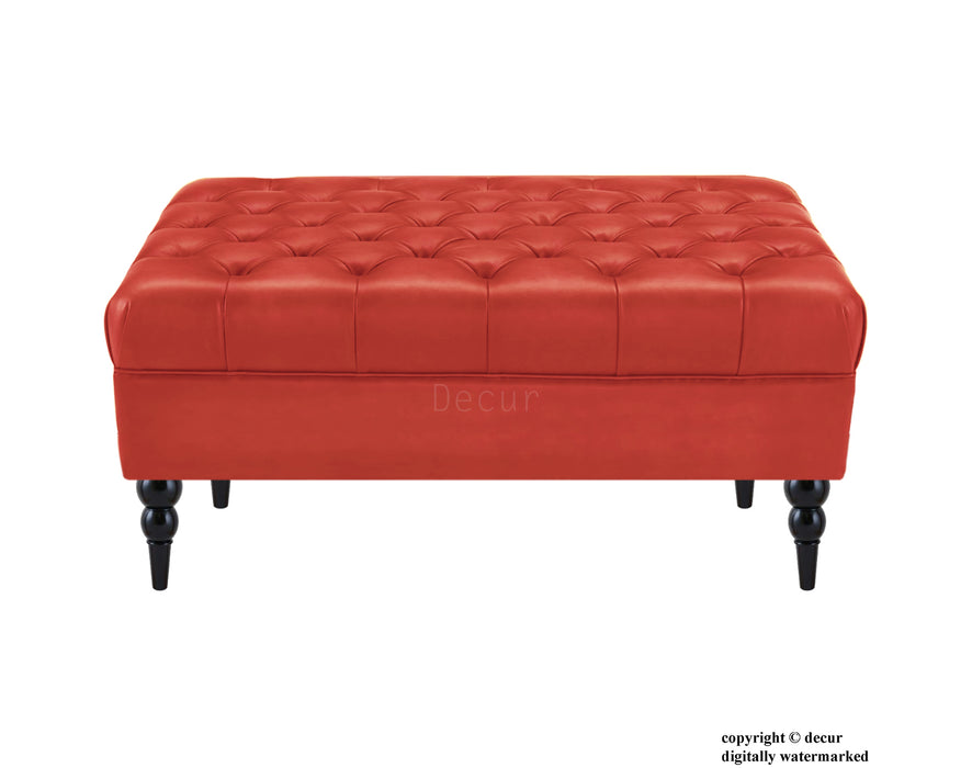 Vegan Leather Buttoned Footstool - Red