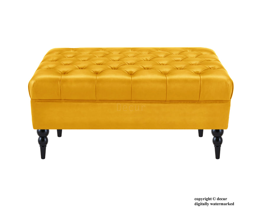 Vegan Leather Buttoned Footstool - Yellow