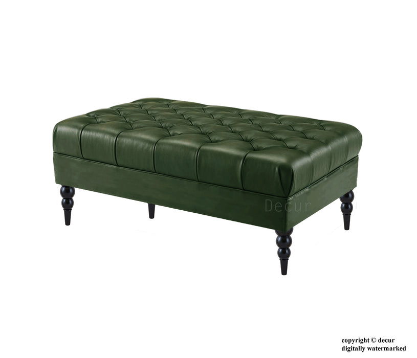Vegan Leather Buttoned Footstool - Green