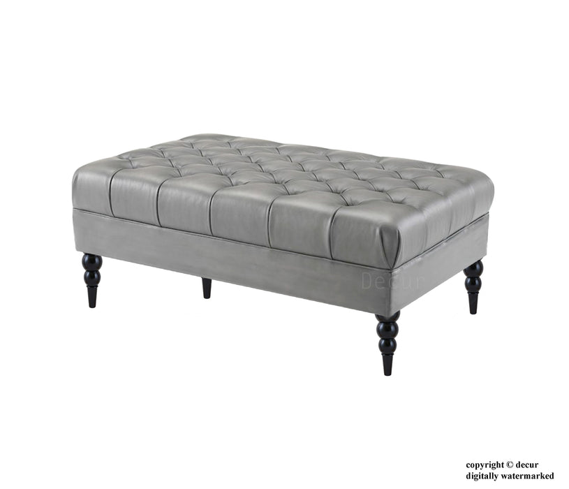 Vegan Leather Buttoned Footstool - Grey