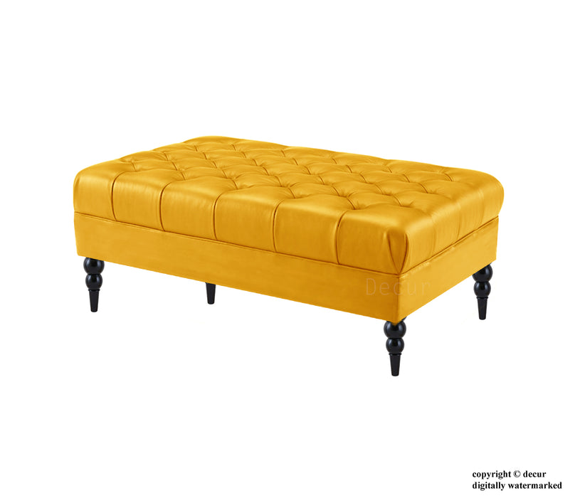 Vegan Leather Buttoned Footstool - Yellow