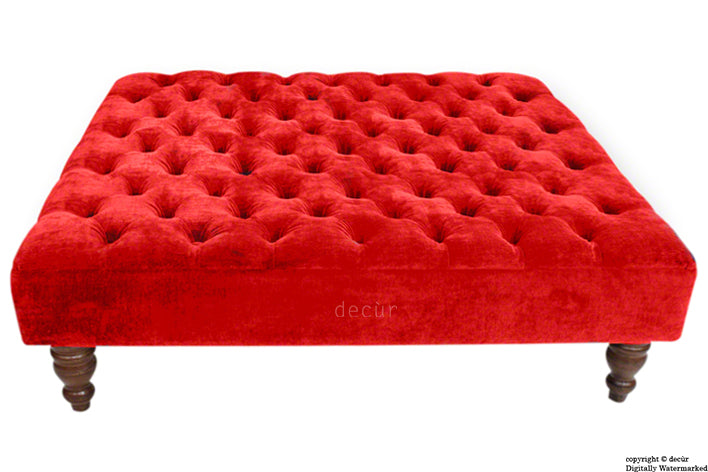 Tiffany Buttoned Chenille Footstool Large - Red with Optional Storage