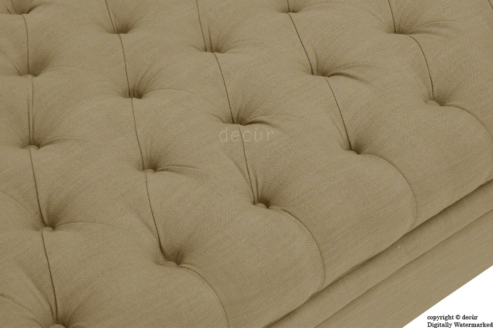 Amy Buttoned Linen Modern Tufted Footstool - Chocolate