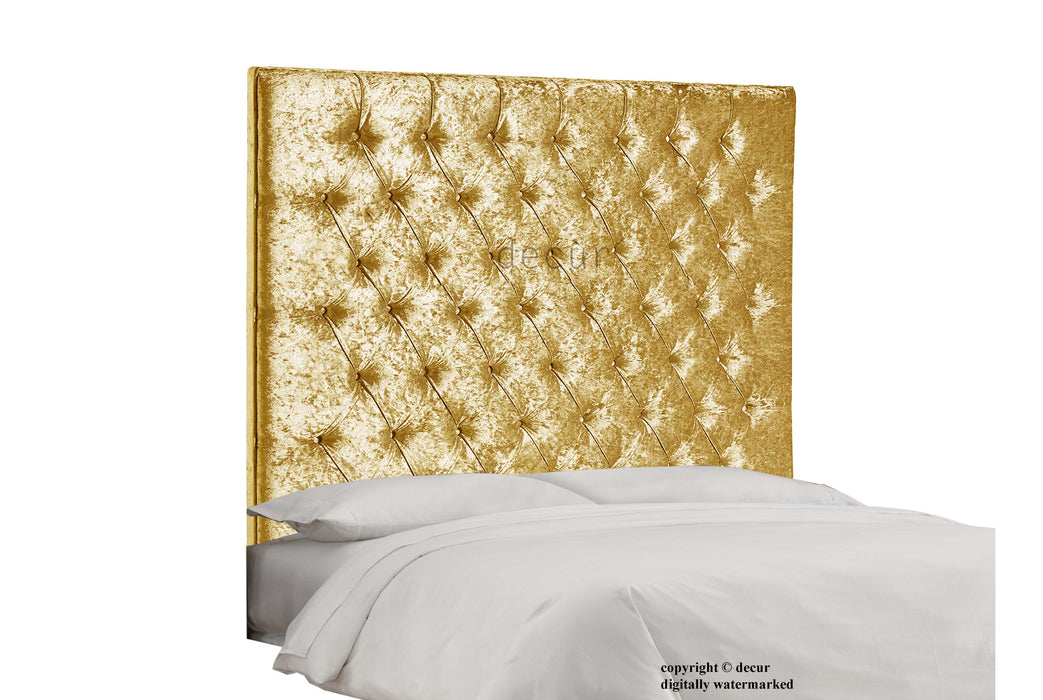 Tiffany Harrogate Buttoned Wall Crushed Velvet Headboard - Gold