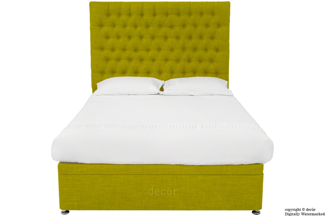Kensington Linen Upholstered Ottoman Bed - Olive