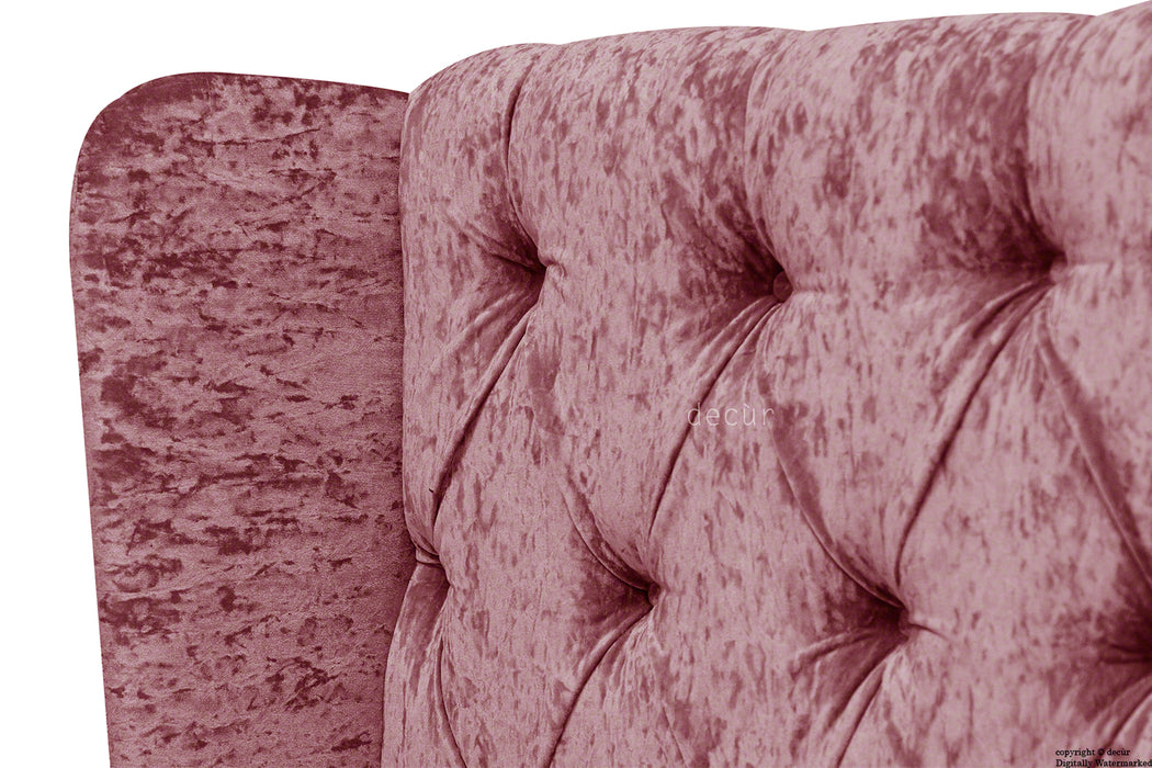 Elizabeth Winged Buttoned Crushed Velvet Headboard - Blush