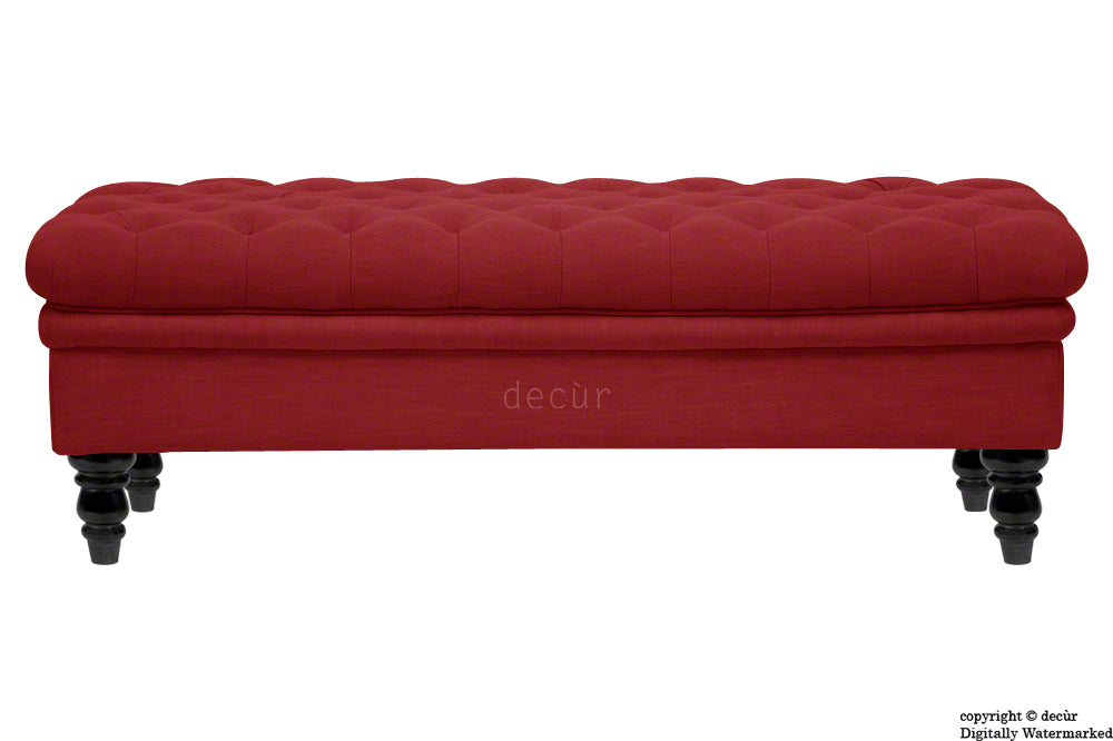 Amy Buttoned Linen Modern Tufted Footstool - Red