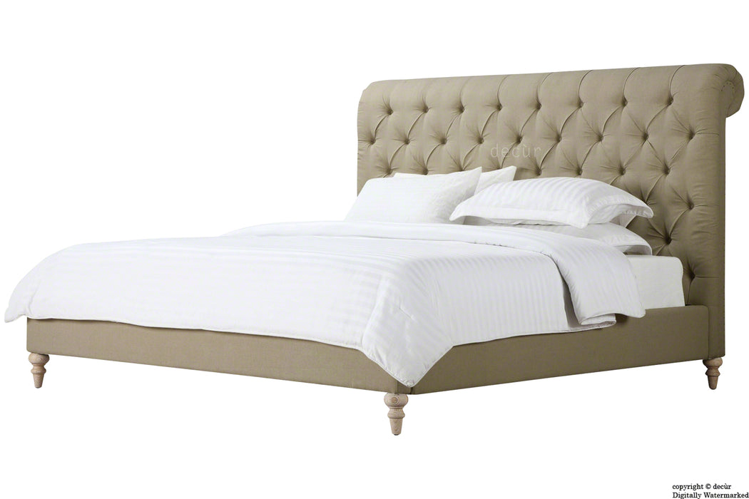 Bonaparte Deep Buttoned Chesterfield Upholstered Linen Bed - Stone