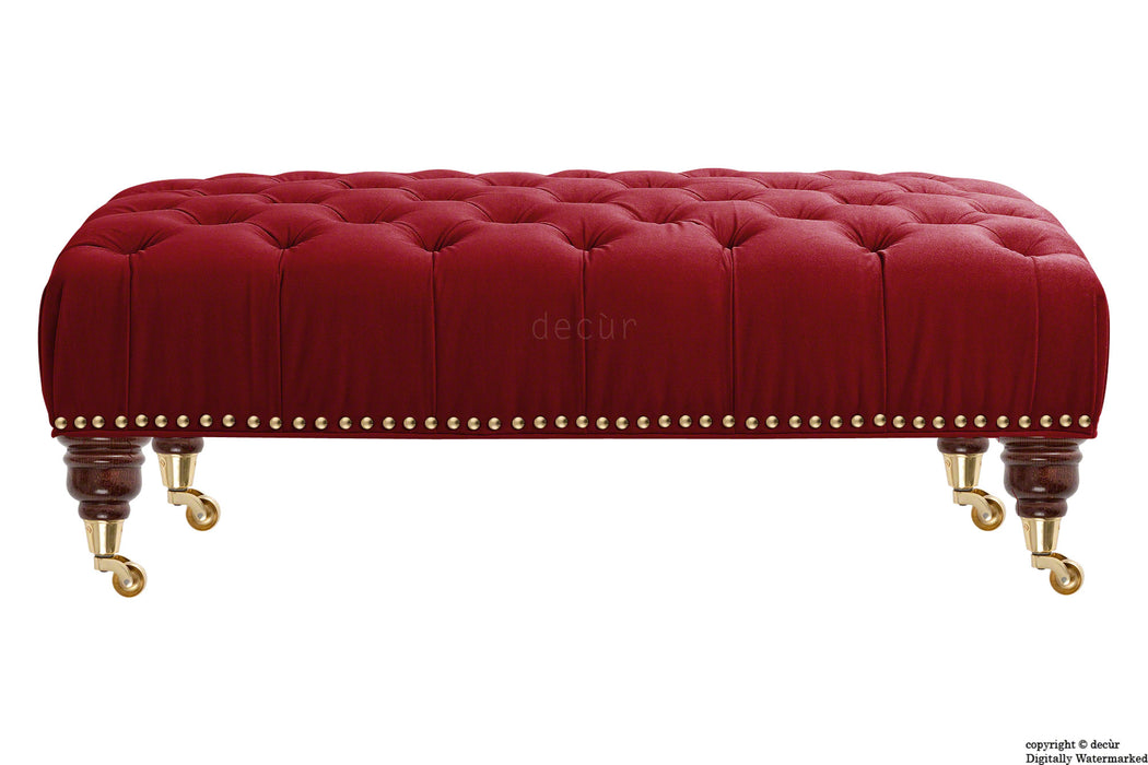 Catherine Buttoned Velvet Footstool - Red with Optional Storage