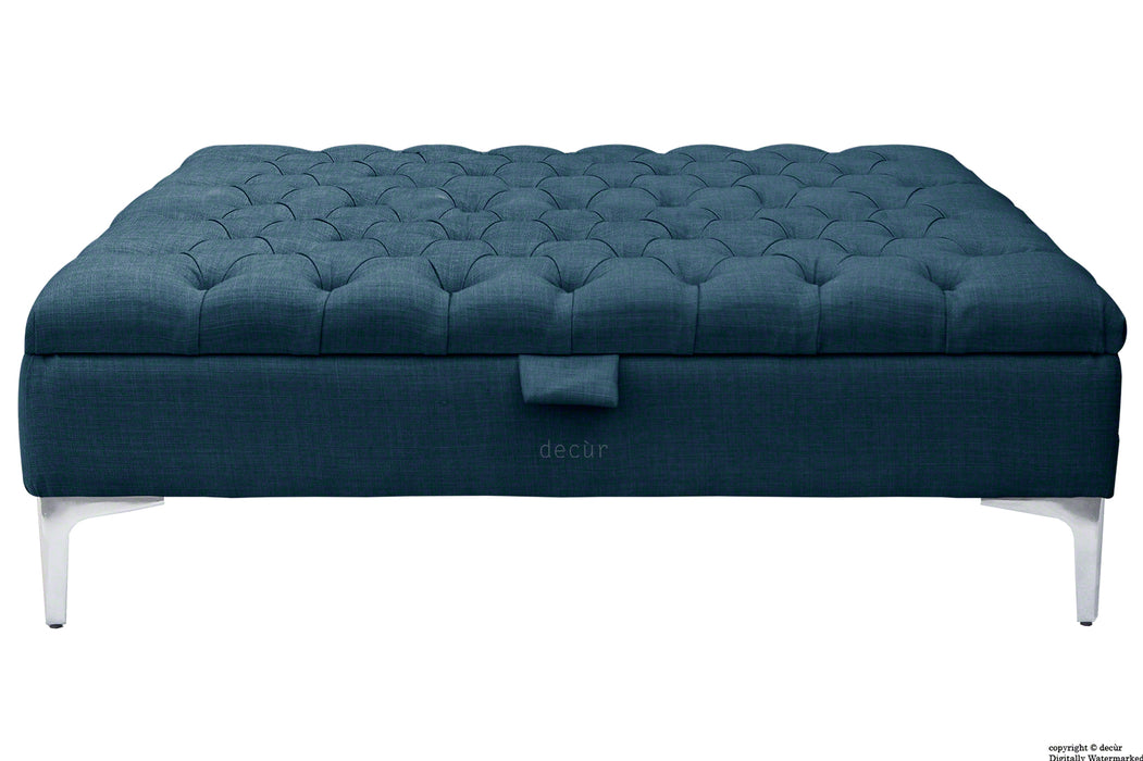 Tiffany Modern Buttoned Linen Footstool Large - Midnight with Optional Storage