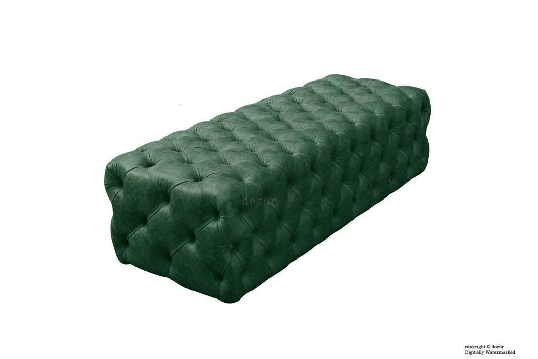 Oliver Buttoned Leather Ottoman - Green