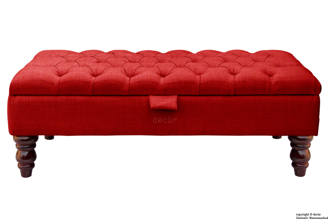 Tiffany Buttoned Linen Footstool - Ruby with Optional Storage