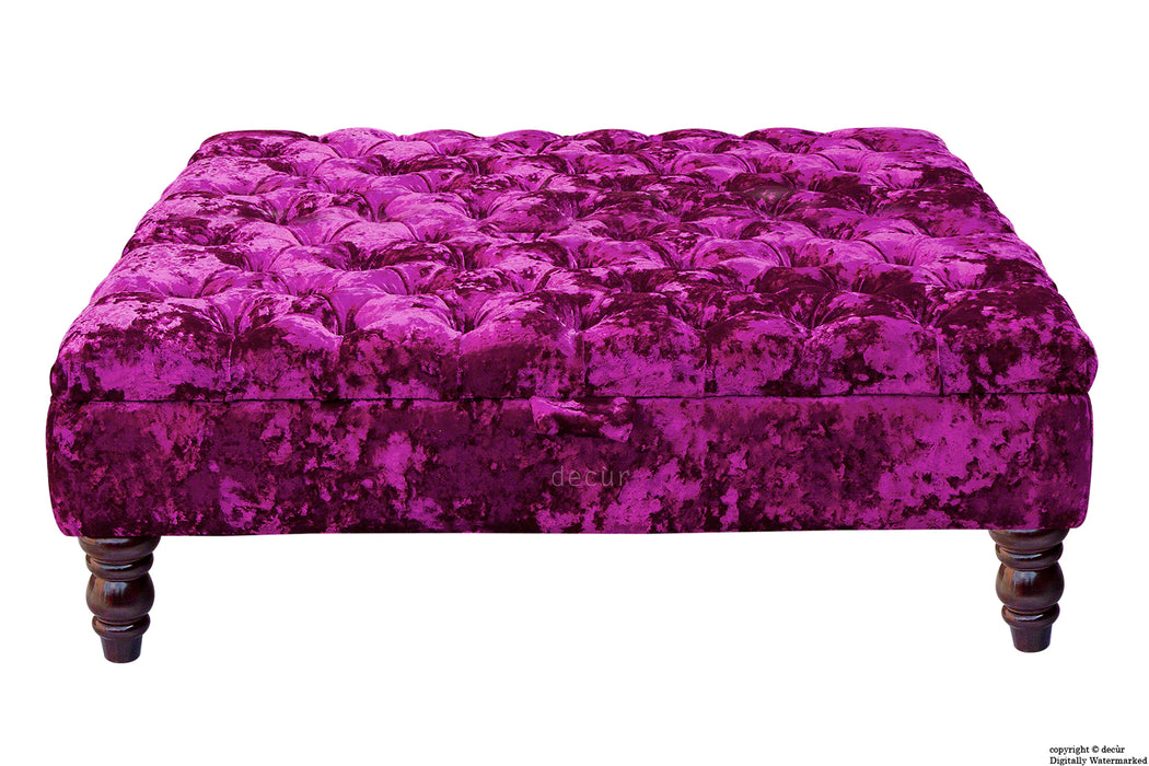 Tiffany Buttoned Crushed Velvet Footstool Large - Glamour with Optional Storage