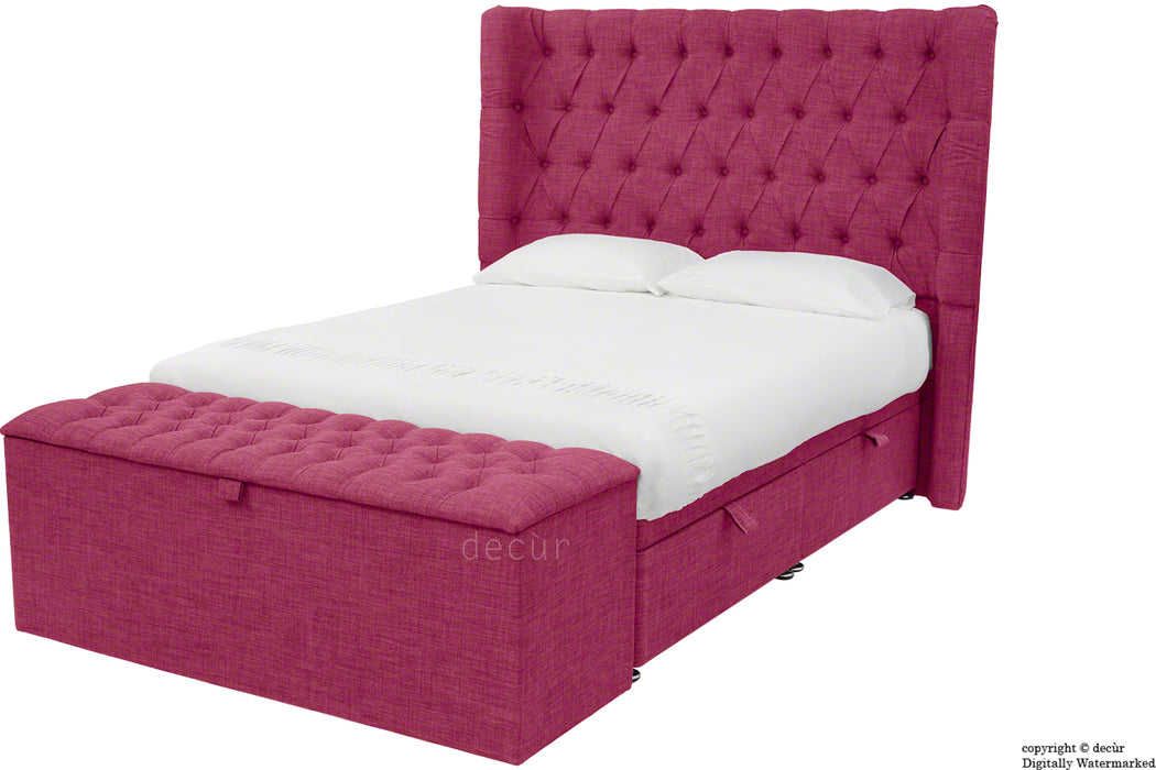 Hollyrood Linen Upholstered Winged Ottoman Bed - Fuchsia