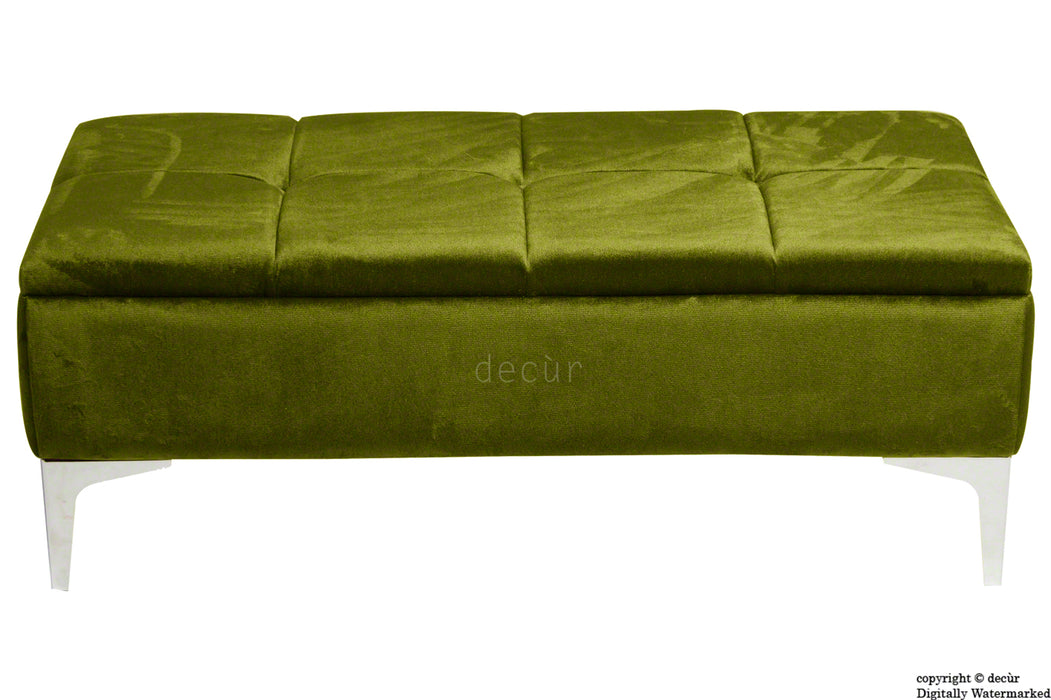 Mila Modern Buttoned Velvet Footstool - Grass with Optional Storage