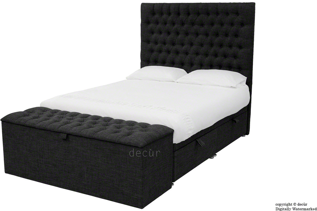 Kensington Linen Upholstered Ottoman Bed - Black
