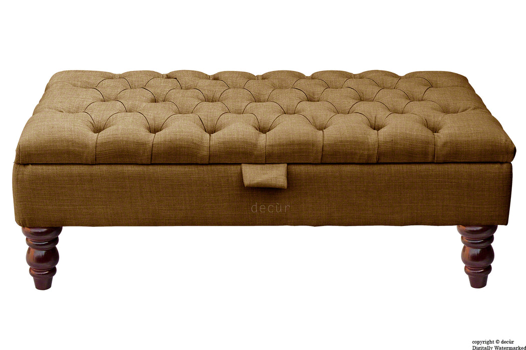 Tiffany Buttoned Linen Footstool - Coffee with Optional Storage
