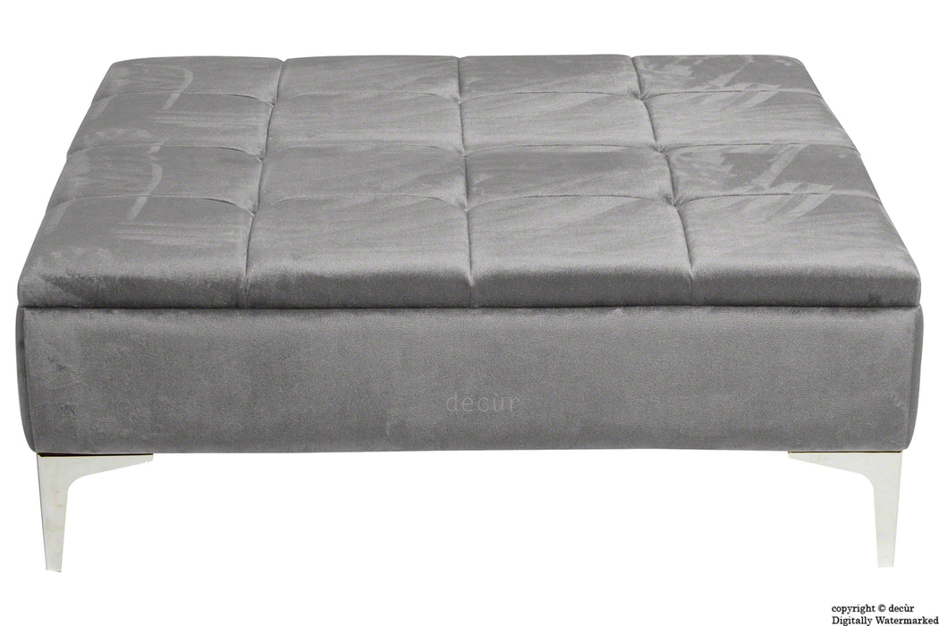 Mila Modern Buttoned Velvet Footstool Large - Seal with Optional Storage