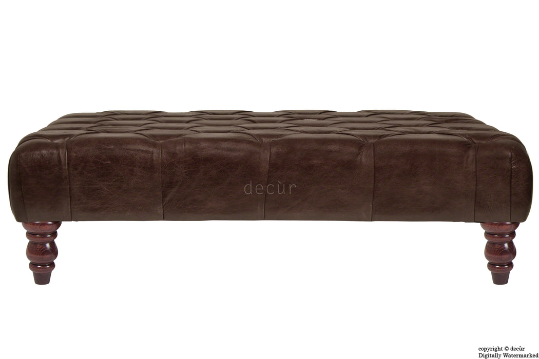 Cecil Buttoned Leather Footstool - Dark Brown