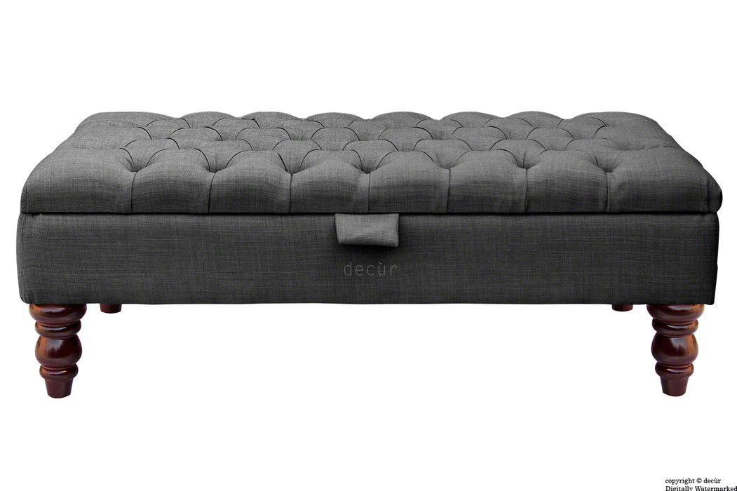 Tiffany Buttoned Linen Footstool - Charcoal with Optional Storage