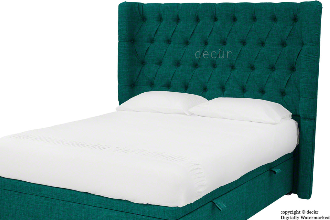 Hollyrood Buttoned Linen Winged Headboard - Teal