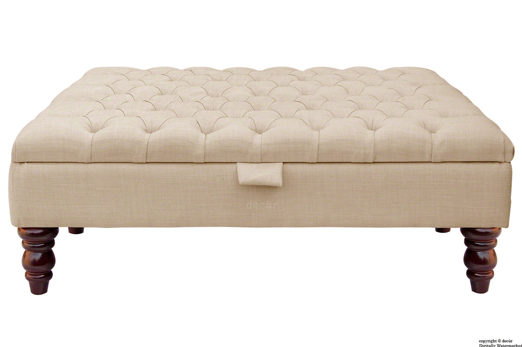 Tiffany Buttoned Linen Footstool Large - Sand with Optional Storage