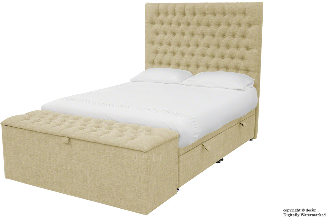 Kensington Linen Upholstered Ottoman Bed - Sand