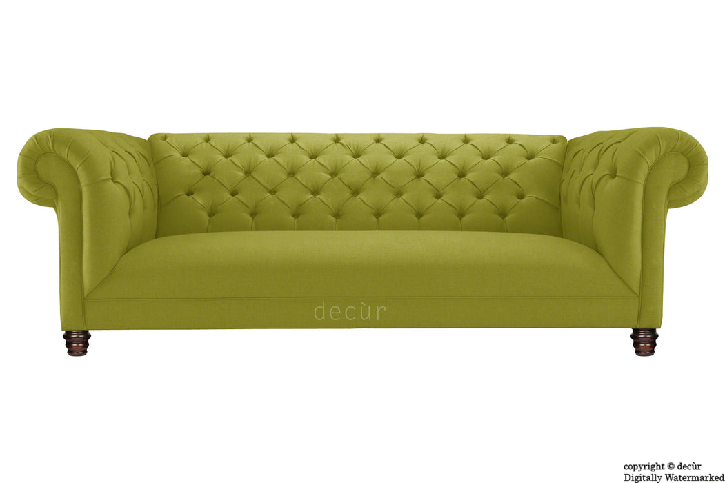 Albert Chesterfield Linen Sofa - Olive