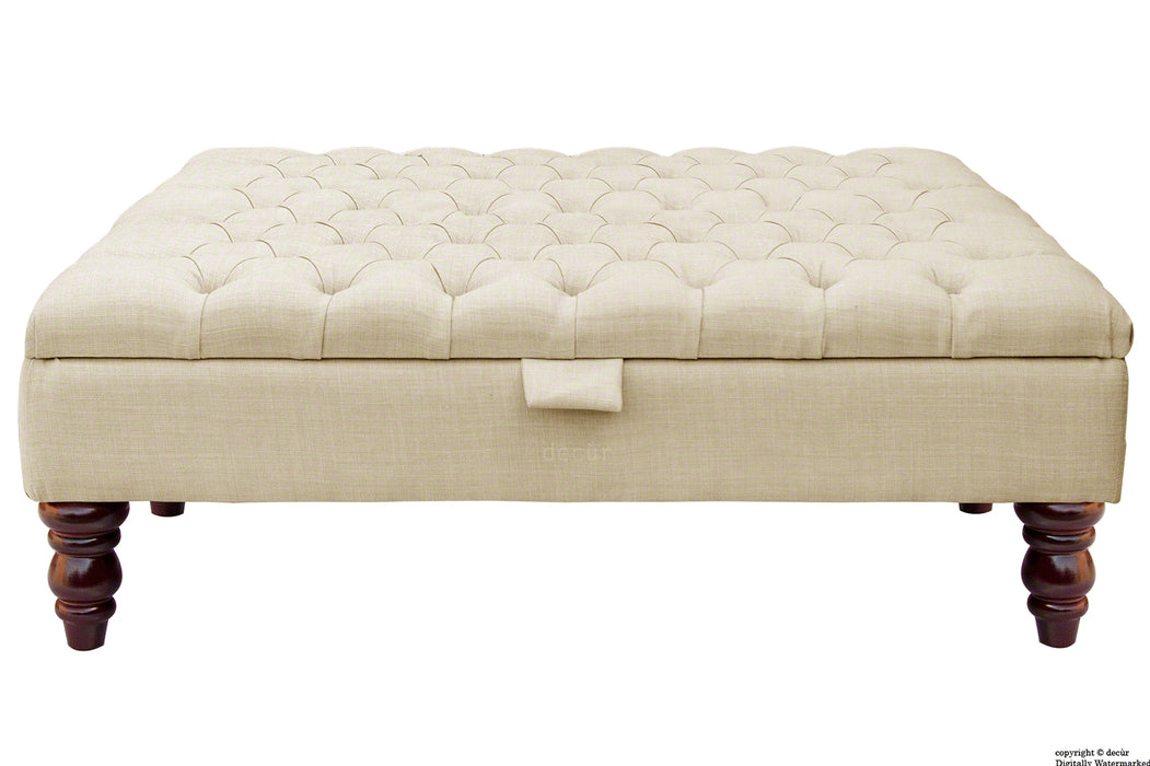 Tiffany Buttoned Linen Footstool Large - Cream with Optional Storage