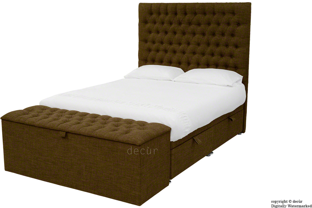 Kensington Linen Upholstered Ottoman Bed - Brown