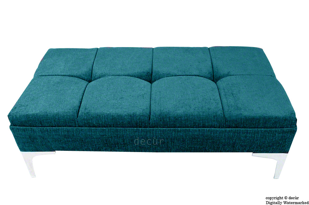 Mila Buttoned Footstool - Teal with Optional Storage