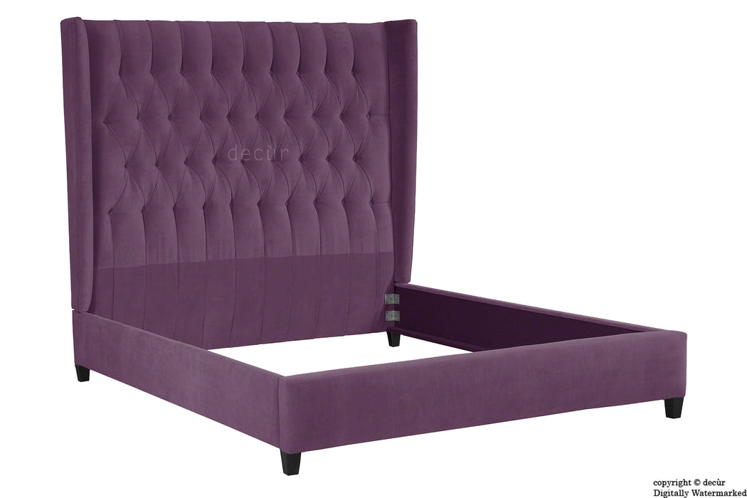 Adlington Velvet Upholstered Winged Bed - Lavender