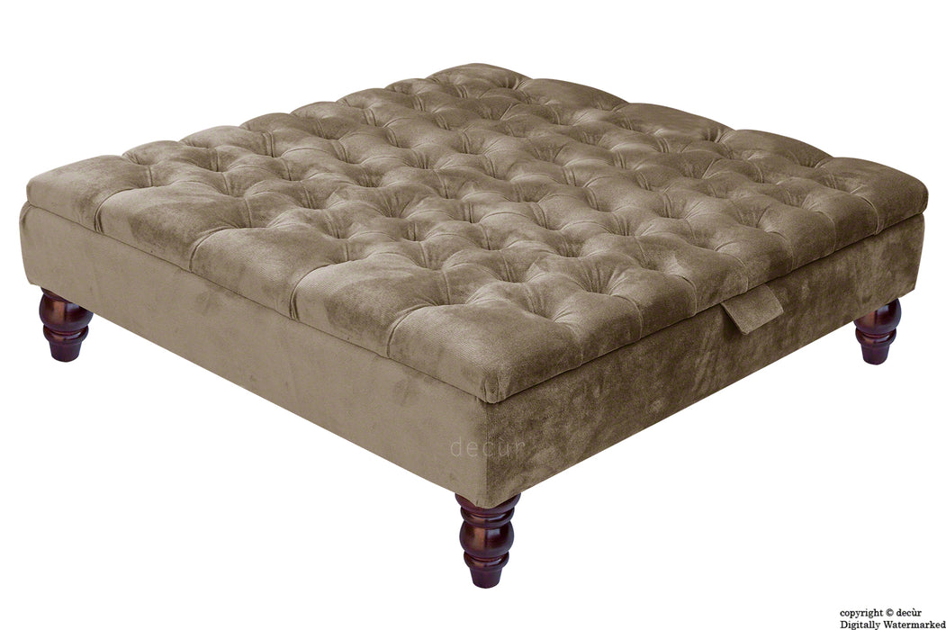 Tiffany Buttoned Velvet Footstool Large - Taupe with Optional Storage