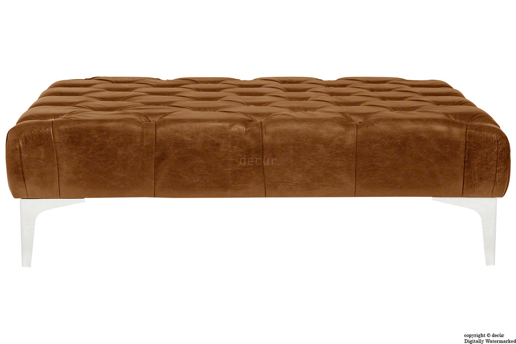 Cecil Modern Buttoned Leather Footstool - Tan