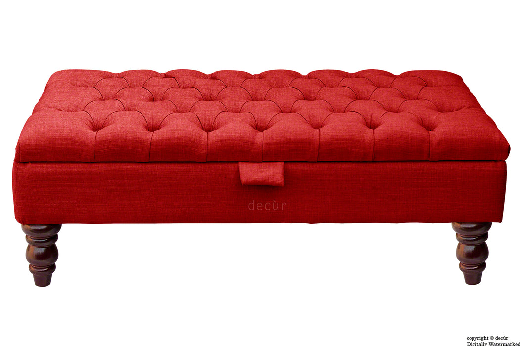 Tiffany Buttoned Linen Footstool - Ruby with Optional Storage