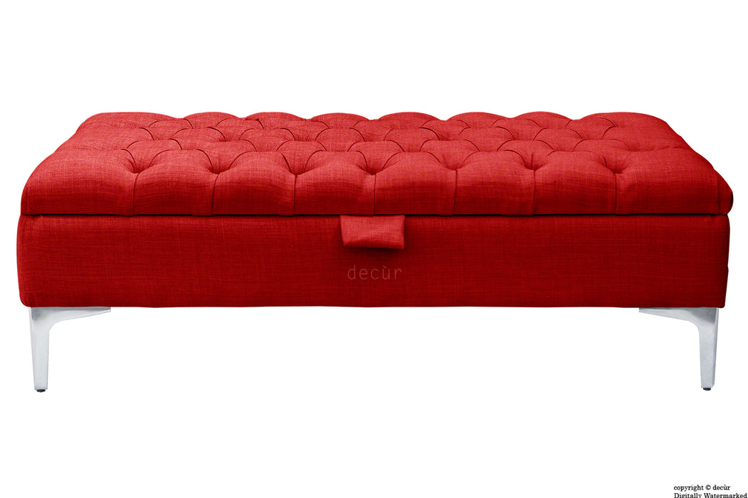 Tiffany Modern Buttoned Linen Footstool - Ruby with Optional Storage