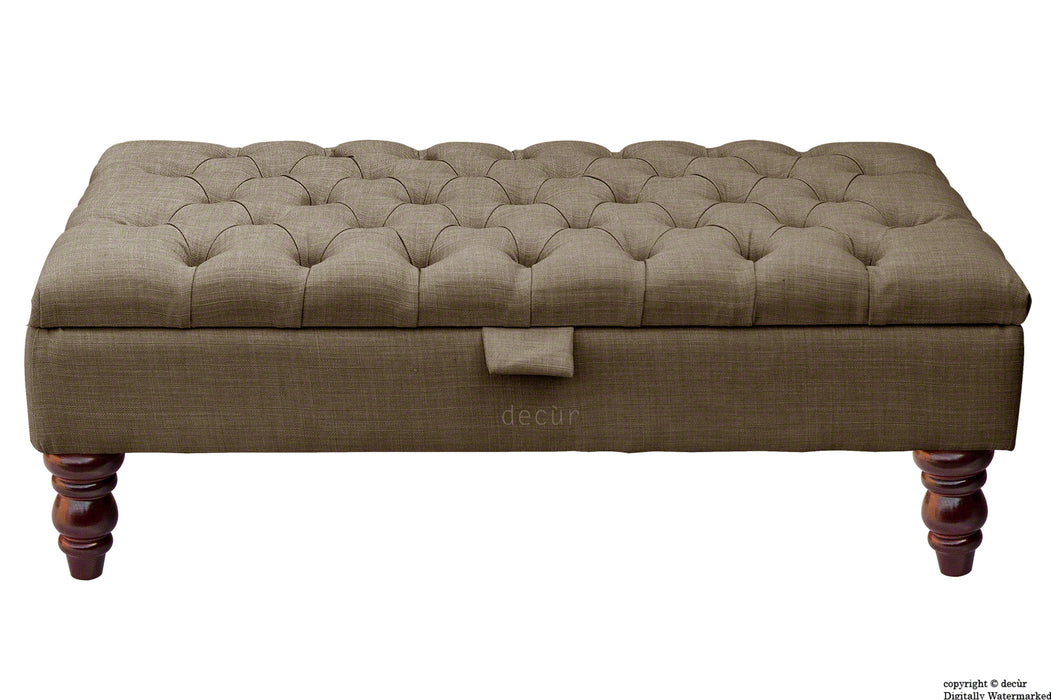 Tiffany Buttoned Linen Footstool - Nutmeg with Optional Storage