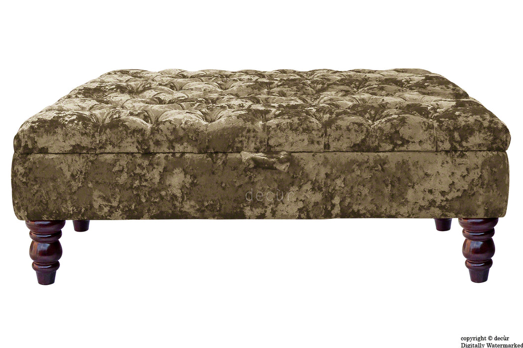 Tiffany Buttoned Crushed Velvet Footstool Large - Bronze with Optional Storage