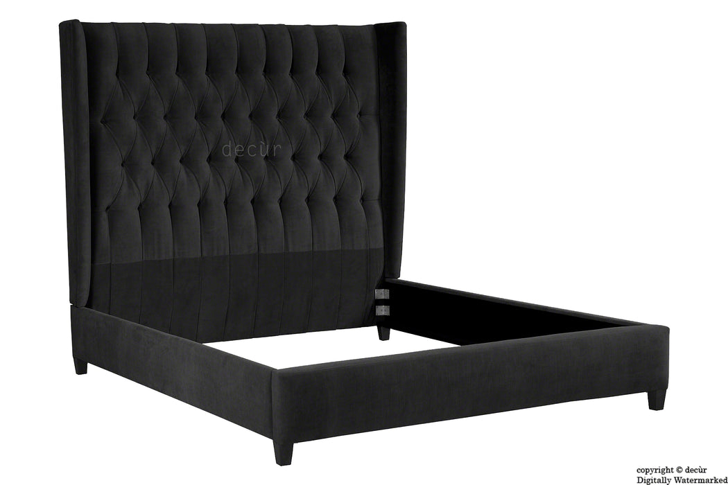 Adlington Velvet Upholstered Winged Bed - Cosmic Black