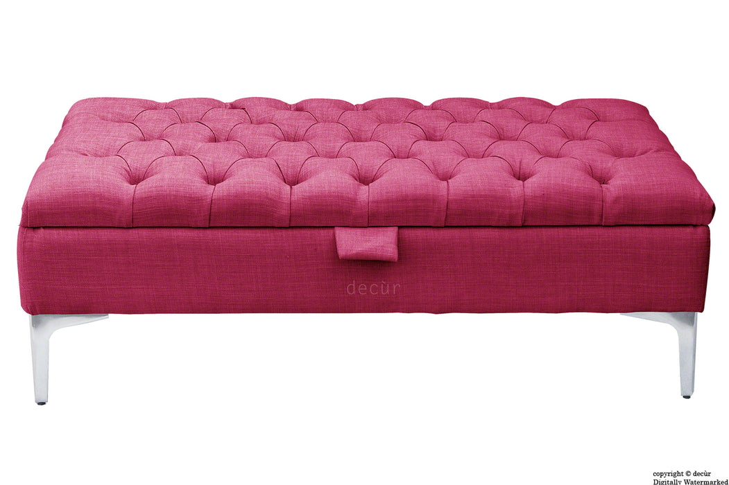 Tiffany Modern Buttoned Linen Footstool - Fuchsia with Optional Storage
