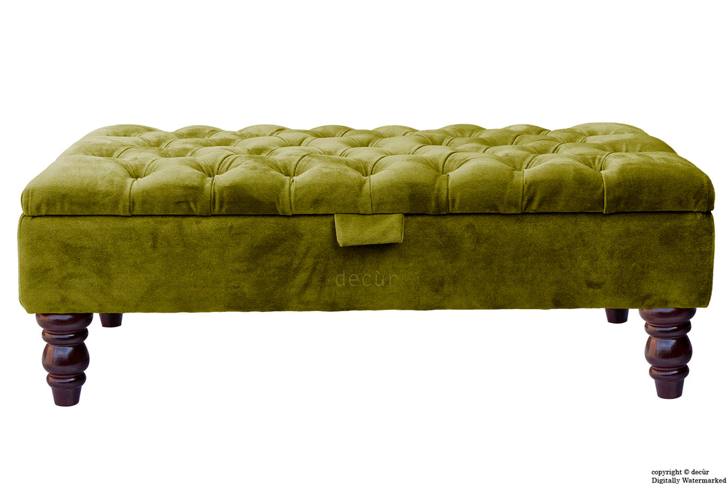Tiffany Buttoned Velvet Footstool - Grass with Optional Storage