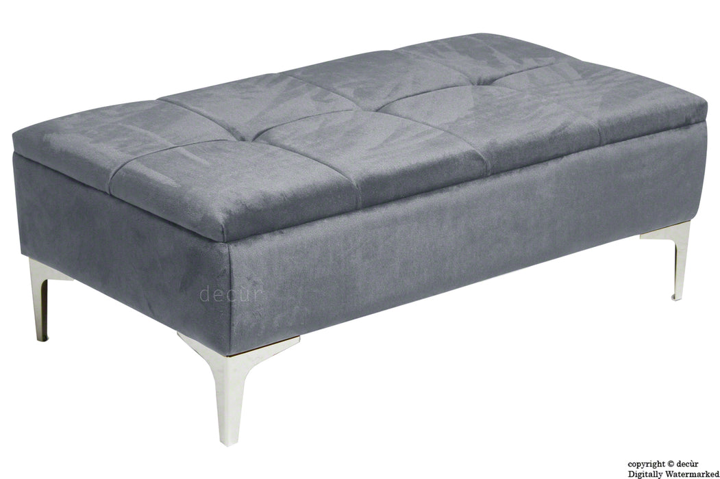 Mila Modern Buttoned Velvet Footstool - Seal with Optional Storage
