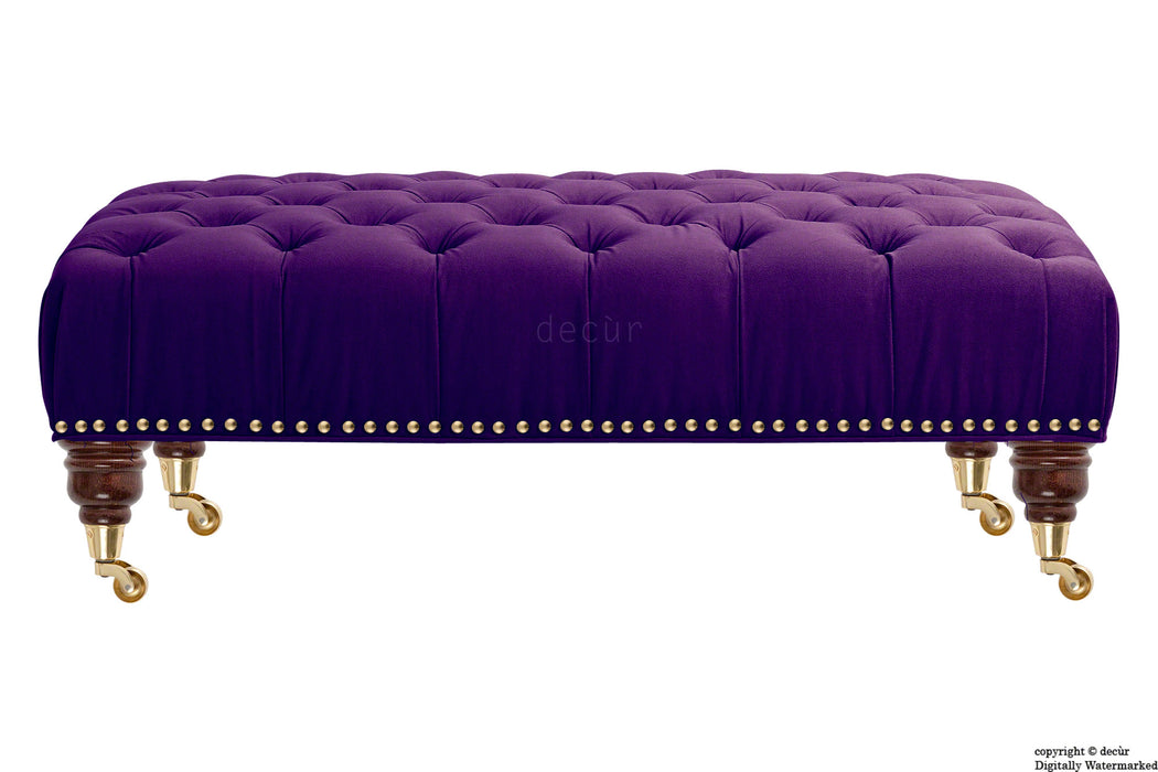 Catherine Buttoned Velvet Footstool - Amethyst with Optional Storage
