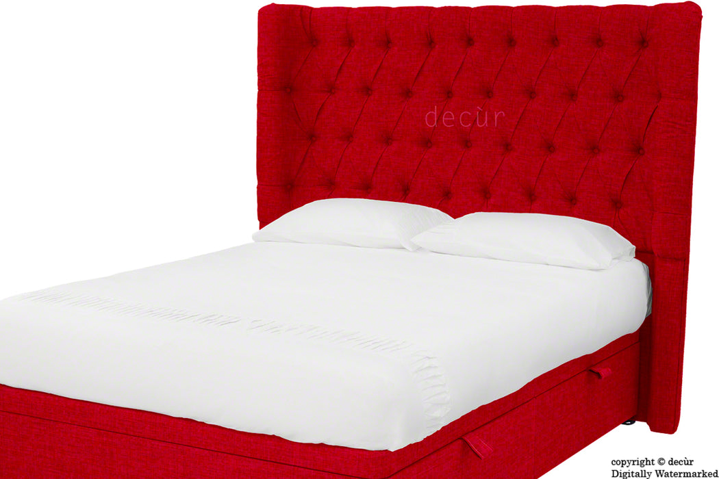 Hollyrood Buttoned Linen Winged Headboard - Ruby Red
