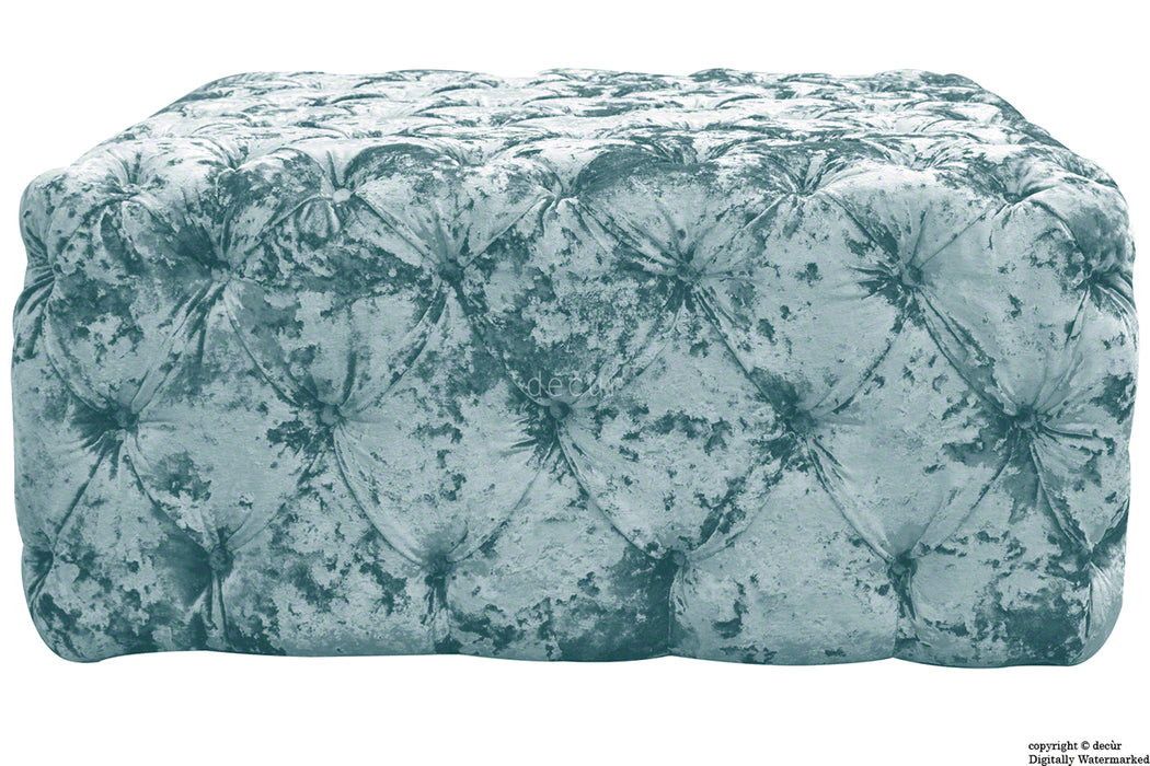 Ralph Buttoned Crushed Velvet Ottoman - Azure