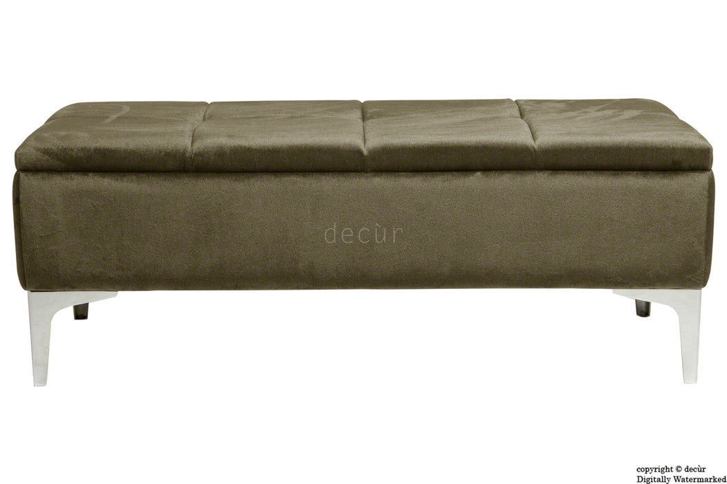Mila Modern Buttoned Velvet Footstool - Taupe with Optional Storage