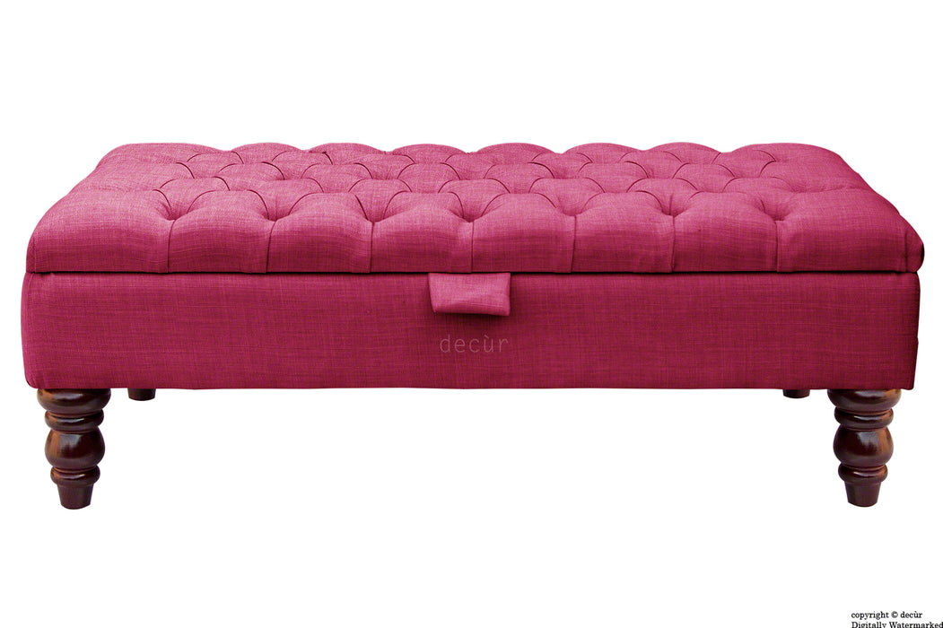 Tiffany Buttoned Linen Footstool - Fuchsia with Optional Storage