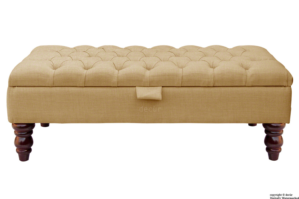 Tiffany Buttoned Linen Footstool - Honey with Optional Storage