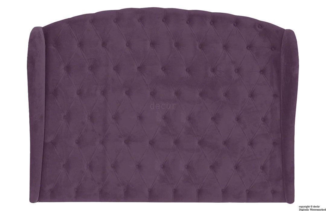 William Buttoned Winged Velvet Headboard - Lavender